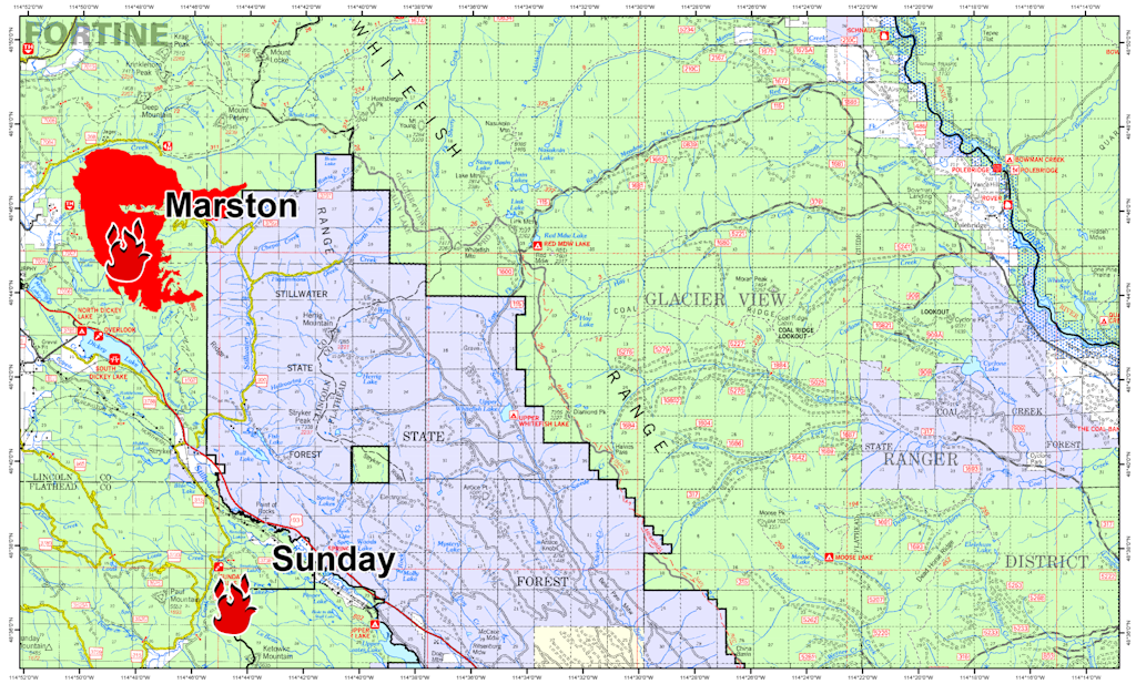 Northeast Kootenai Complex Proximity to Flathead NF Map, Aug 29, 2015