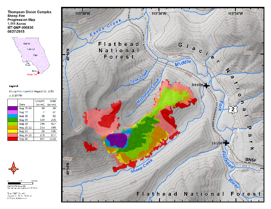 Sheep Fire Progression Map, Aug 27, 2015